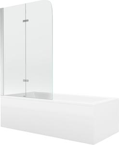 Mexen Cubik téglalap alakú kád 150 x 70 cm burkolattal és 2 szárnyú 80 cm-es paravánnal, átlátszó, króm