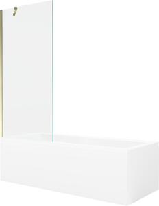 Mexen Cubik 150 x 70 cm-es téglalap alakú kád burkolattal és 1-szárnyú paravánnal, 80 cm, átlátszó, arany