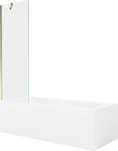 Mexen Cubik rektanguláris kád 150 x 70 cm burkolattal és 1-szárnyú paravánnal 60 cm, átlátszó, arany
