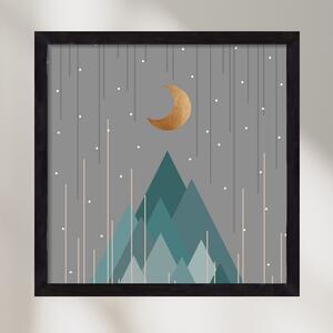 Moon & Mountains Mint Green - falikép keretben | artbridge