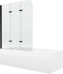 Mexen Vega téglalap alakú fürdőkád 160 x 70 cm burkolattal és háromszárnyú paravánnal 120 cm, átlátszó, fekete