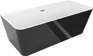 Mexen Volta szabadon álló fal melletti kád 150 x 75 cm, fehér/fekete, arany túlfolyó - 51131507575-50