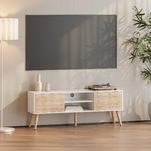 En.casa TV-állvány Eskilstuna 120x29,5x46,5 cm forgácslap tömör fa lábakkal Fehér/Tölgy