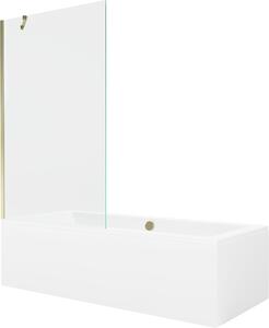 Mexen Cube téglalap alakú kád 180 x 80 cm burkolattal és 1-szárnyas zuhanyfallal 100 cm, átlátszó, arany