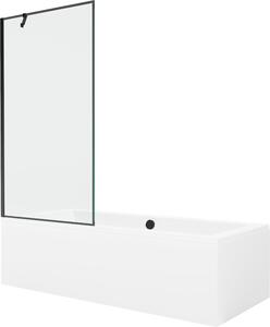 Mexen Cube téglalap alakú fürdőkád 180 x 80 cm burkolattal és 1-szárnyas paravánnal 90 cm, fekete minta