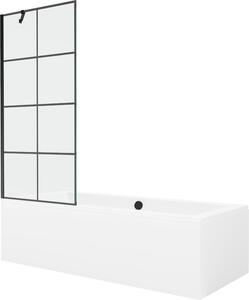 Mexen Cube téglalap alakú kád 180 x 80 cm, burkolattal és 1-szárnyas paravánnal, fekete minta - 550518080X9508007077