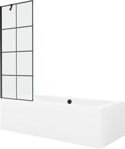 Mexen Cube 180 x 80 cm-es téglalap alakú kád, burkolattal és 1-szárnyú paravánnal, fekete mintás - 550518080X9507007077