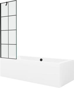 Mexen Cube téglalap alakú kád 180 x 80 cm burkolattal és 1-szárnyas paravánnal 60 cm, fekete minta - 550518080X9506007077