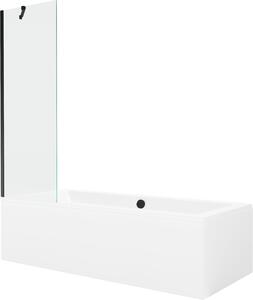 Mexen Cube téglalap alakú fürdőkád 170 x 80 cm burkolattal és 1-szárnyú paravánnal 60 cm, átlátszó, fekete