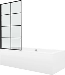 Mexen Cube Mexen Cube téglalap alakú kád 180 x 80 cm burkolattal és 1-szárnyú paravánnal 80 cm, fekete minta