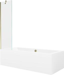 Mexen Cube téglalap alakú kád 180 x 80 cm burkolattal és 1-szárnyú paravánnal 50 cm, átlátszó, arany