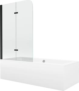 Mexen Cube téglalap alakú kád 180 x 80 cm burkolattal és 2-szárnyas paravánnal, 100 cm, átlátszó, fekete