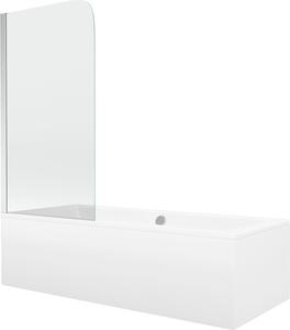 Mexen Cube téglalap alakú kád 170 x 80 cm burkolattal és 1-szárnyas paravánnal 70 cm, átlátszó, króm