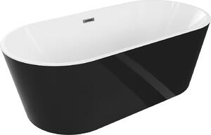Mexen Luna szabadon álló kád 150 x 75 cm, fehér/fekete, gun metal túlfolyó - 52031507575-95