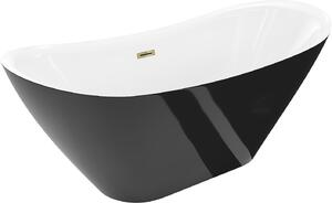 Mexen Lotos szabadon álló kád 150 x 75 cm, fehér/fekete, arany túlfolyó - 52051507775-50