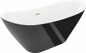 Mexen Lotos szabadon álló kád 150 x 75 cm, fehér/fekete, túlfolyó arany kefélt - 52051507775-55