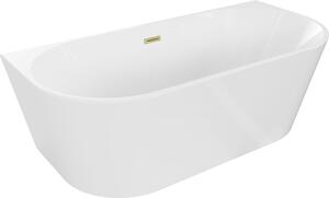 Mexen Oval szabadon álló falhoz rögzíthető kád 140 x 75 cm, fehér, kefélt arany túlfolyó - 52671407500-55