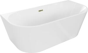 Mexen Oval szabadon álló fali kád 140 x 75 cm, fehér, arany túlfolyó - 52671407500-50