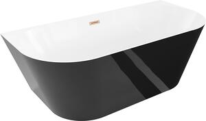 Mexen Oval Slim szabadon álló, fal mellé helyezhető kád 170 x 80 cm, fehér/fekete, matt réz túlfolyóval
