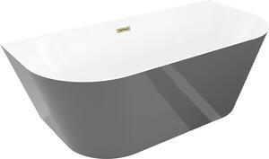 Mexen Oval Slim szabadonálló fal melletti kád 170 x 80 cm, fehér/szürke, arany túlfolyó - 52661708062-50