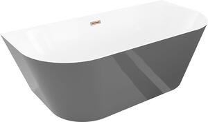 Mexen Oval Slim szabadon álló fal melletti kád 170 x 80 cm, fehér/szürke, rózsaszín arany túlfolyóval - 52661708062-60