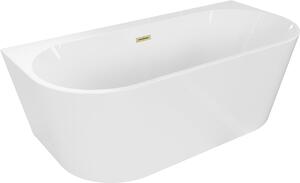 Mexen Oval+ szabadon álló, falhoz állítható kád 170 x 80 cm, fehér, arany szálcsiszolt túlfolyóval - 52681708000-55