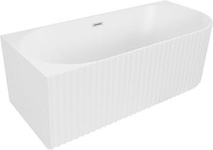 Mexen Gia szabadonálló sarokkád bordázott bal 150 x 75 cm, fehér matt, túlfolyó sörtézett nikkel - 52701507501L-97