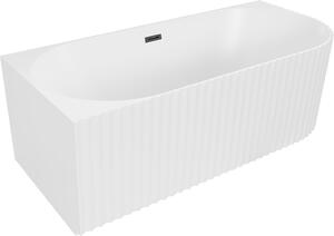 Mexen Gia szabadon álló sarokbordázott balos kád 170 x 80 cm, fehér matt, fekete túlfolyó - 52701708001L-70
