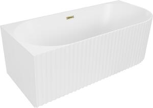 Mexen Gia szabadon álló sarokkád balos bordázott 150 x 75 cm, fehér matt, arany túlfolyó - 52701507501L-50