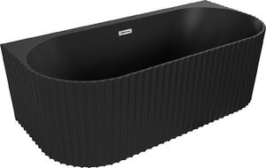 Mexen Sella szabadon álló fal melletti bordázott kád 150 x 75 cm, fekete matt, króm túlfolyó - 52711507571-01