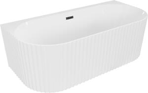 Mexen Sella szabadonálló fal melletti bordázott kád 150 x 75 cm, fehér fényes, fekete túlfolyó - 52711507500-70