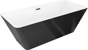 Mexen Tava szabadon álló bordázott kád 170 x 75 cm, fehér/fekete, fekete túlfolyó - 52851707575-70