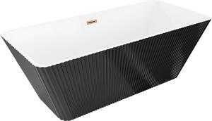 Mexen Tava szabadon álló bordázott kád 170 x 75 cm, fehér/fekete, rózsaarany lefolyó - 52851707575-60