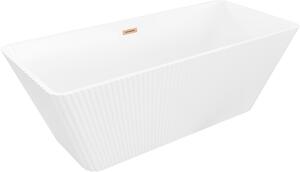 Mexen Tava szabadon álló bordázott kád 170 x 75 cm, fehér, csiszolt réz túlfolyóval - 52851707500-65