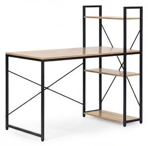 Íróasztal polccal LOFTY 120x60 cm, fekete / tölgy dekoráció