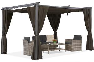 Barna La Palma 4x4m terasz pergola Garden Point függönyökkel