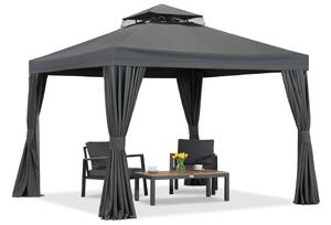 Antracit kerti pavilon függönyökkel Valencia 3x3m Garden Point
