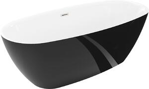Mexen Luvo Slim szabadon álló kád 170 x 75 cm, fehér/fekete, átfutás kefélt nikkel - 52801707575-97