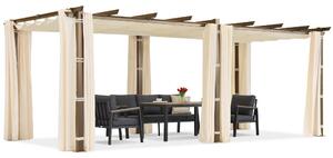Barbados terasz pergola 3x6 m Garden Point fa-bézs színű függönyökkel