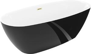 Mexen Luvo Slim szabadon álló kád 170 x 75 cm, fehér/fekete, arany szálcsiszolt túlfolyó - 52801707575-55