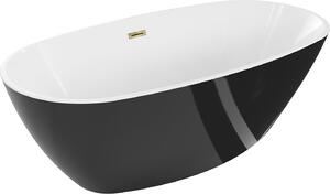 Mexen Eris szabadon álló kád 170 x 80 cm, fehér/fekete, arany túlfolyó - 53441708075-50