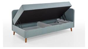 Világoskék kárpitozott egyszemélyes ágy tárolóhellyel 90x200 cm Cabana – Meise Möbel