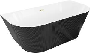 Mexen Oris szabadon álló mellékelt bordázott kád 170 x 80 cm, fehér/fekete, arany kefélt túlfolyó - 52871708075-55