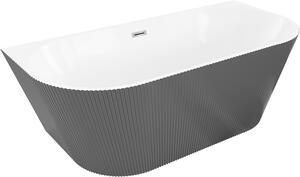Mexen Oris szabadon álló fal melletti bordázott kád 150 x 75 cm, fehér/szürke, krómozott túlfolyó - 52871507562-01