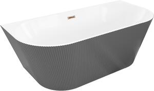Mexen Oris szabadon álló fal melletti bordázott kád 150 x 75 cm, fehér/szürke, rózsaszín arany túlfolyó - 52871507562-60