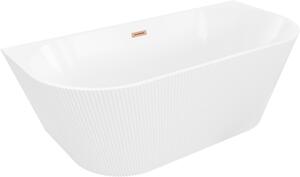 Mexen Oris szabadon álló fal melletti bordázott kád 150 x 75 cm, fehér, ecsetelt réz túlfolyó - 52871507500-65