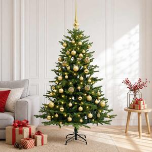 Műkarácsonyfa gömbbel 120 cm 150 LED Meleg fehér PVC és fém
