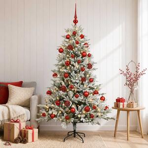 Műkarácsonyfa gömbbel 120 cm 150 LED Meleg fehér PVC és fém
