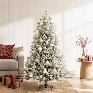 Műkarácsonyfa gömbbel 120 cm 150 LED Meleg fehér PVC és fém