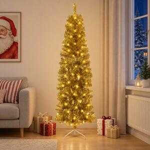 Mű Karcsú Karácsonyi Fa 180 cm 300 LED Meleg fehér PVC és fém